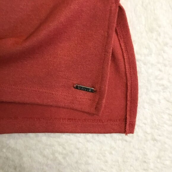Orvis Knit Top Women's Sz Medium Cap Sleeve Relaxed V-Neck Rust Orange Hem Slits - Picture 5 of 13